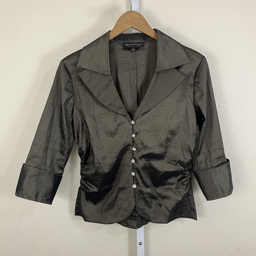 Connected Apparel Shimmer Metallic Jacket Blazer Women’s 14 Diamond Buttons